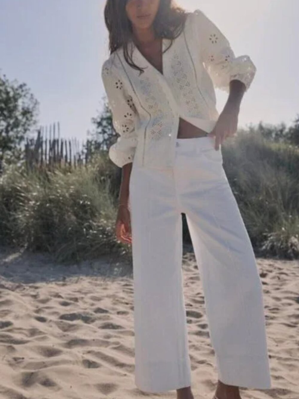 Zara front seam cropped wide-leg jeans in white